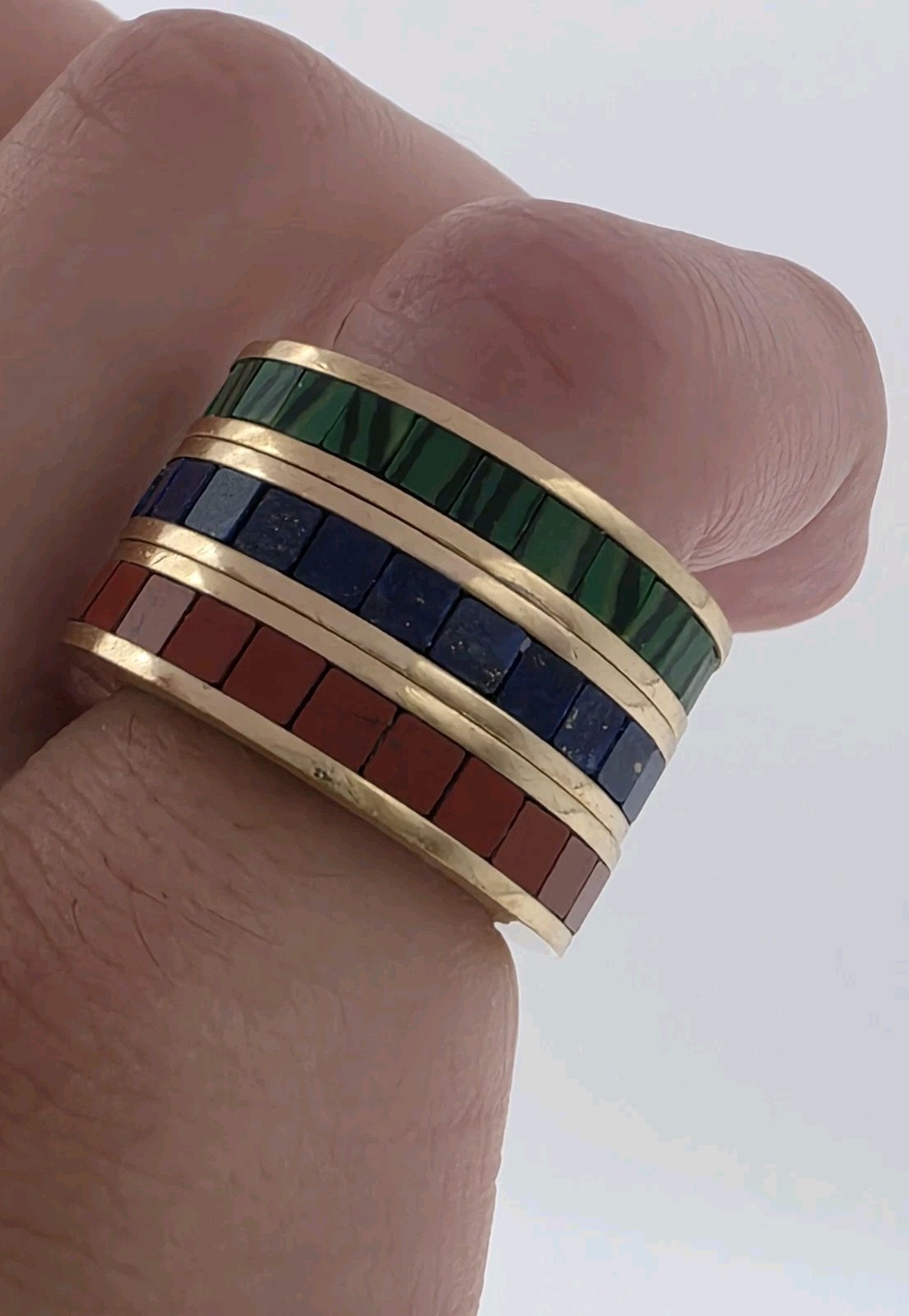 Bottega Veneta Sterling Silver 925 Multi Stone Multi Band Inlay Ring Size 9